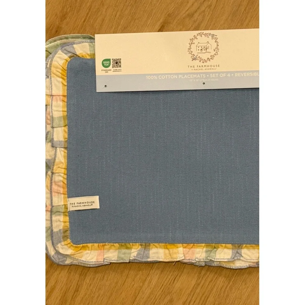 The Farmhouse Rachel Ashwell Set of 4 Placemats Reversible Plaid‎ Easter Ruffled